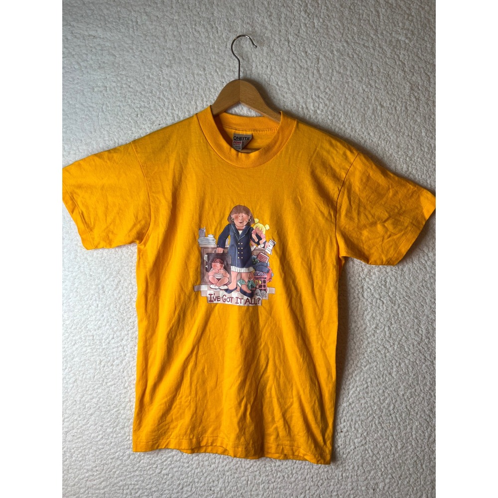 Vintage Oneita Power 50 T-Shirt Mens Large Yellow Single Stitch Made in USA Tee
